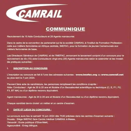 Recrutement Camrail 2024