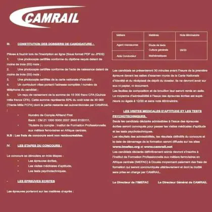 Recrutement Camrail 2024