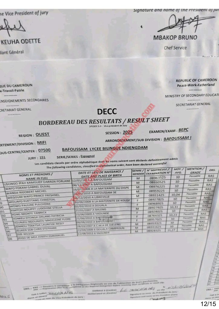 BEPC 2025 Sous-centre du Lycée Bilingue de Ndiengdam Bafoussam 3 BEPC 2025 Sous-centre du Lycée Bilingue de Ndiengdam Bafoussam