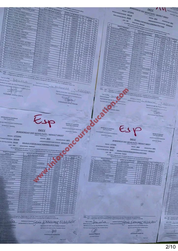 Résultats BEPC 2025 Lycée bilingue de BOBONGO petit paris 7 Résultats BEPC 2025 Lycée bilingue de BOBONGO petit paris