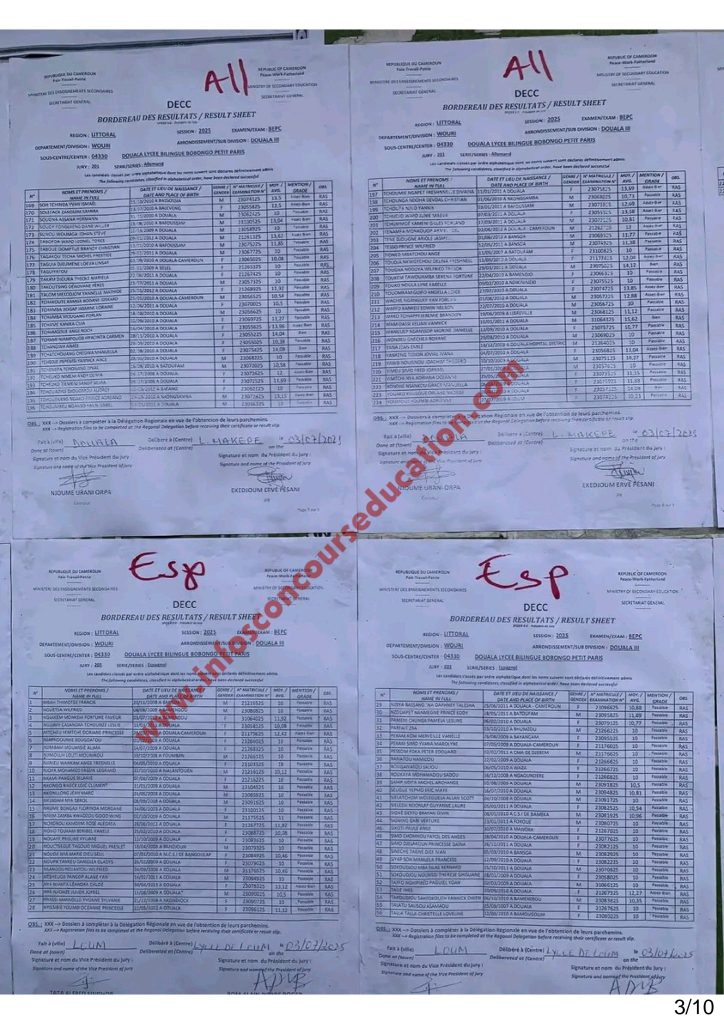 Résultats BEPC 2025 Lycée bilingue de BOBONGO petit paris 6 Résultats BEPC 2025 Lycée bilingue de BOBONGO petit paris