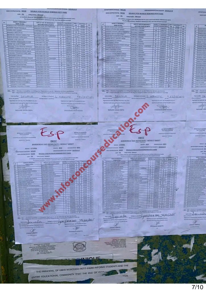 Résultats BEPC 2025 Lycée bilingue de BOBONGO petit paris 2 Résultats BEPC 2025 Lycée bilingue de BOBONGO petit paris