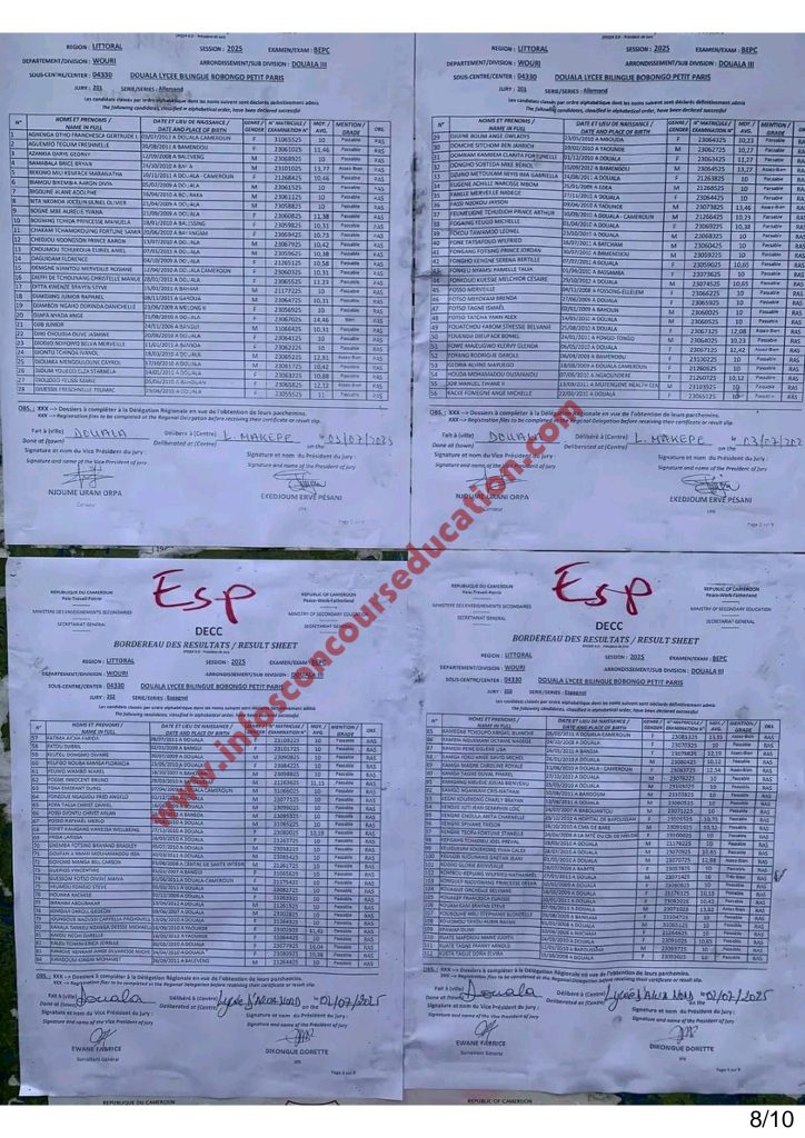 Résultats BEPC 2025 Lycée bilingue de BOBONGO petit paris 9 Résultats BEPC 2025 Lycée bilingue de BOBONGO petit paris
