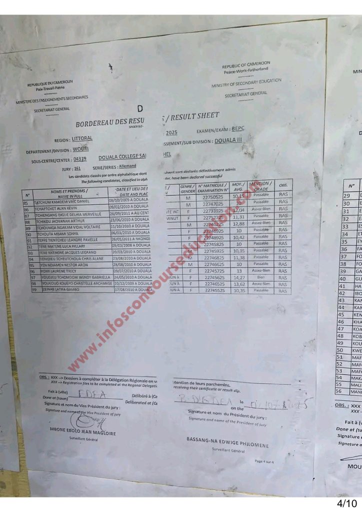 Résultats BEPC 2025 littoral Collège Saint Michel 3 Résultats BEPC 2025 littoral Collège Saint Michel