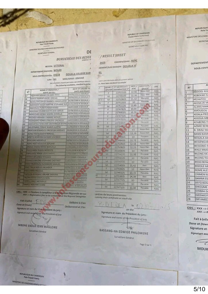 Résultats BEPC 2025 littoral Collège Saint Michel 2 Résultats BEPC 2025 littoral Collège Saint Michel