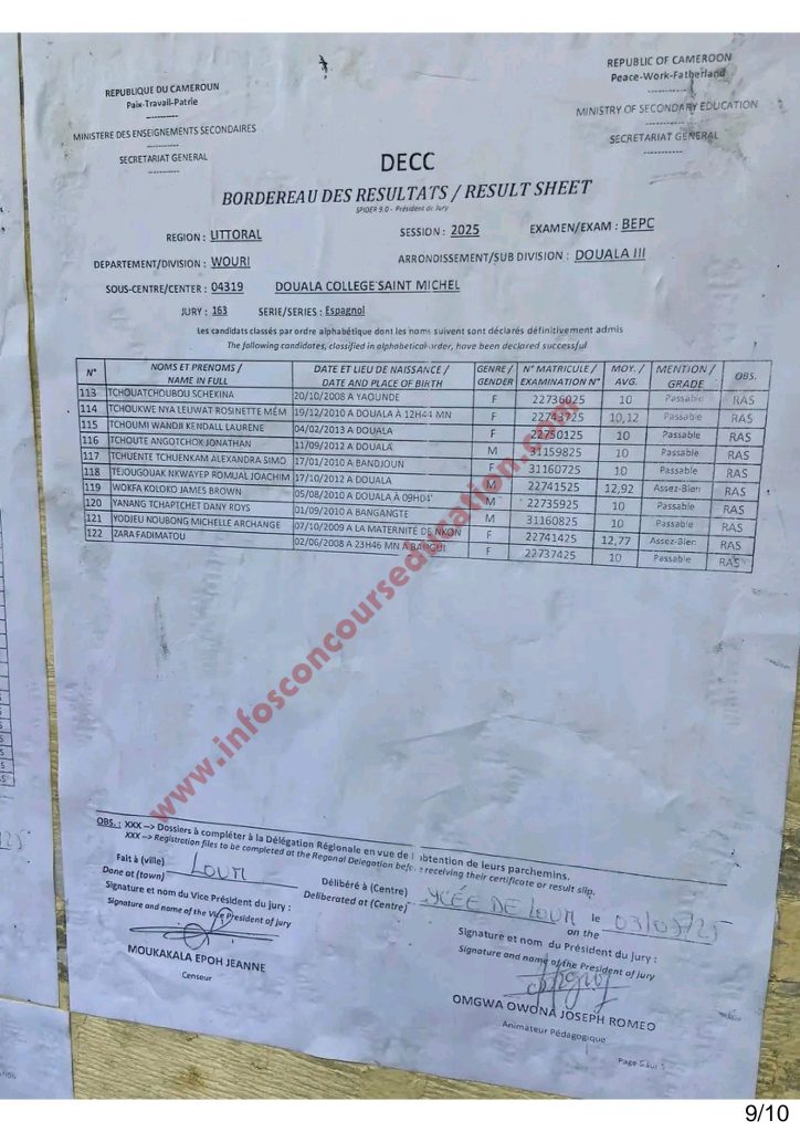 Résultats BEPC 2025 littoral Collège Saint Michel 7 Résultats BEPC 2025 littoral Collège Saint Michel