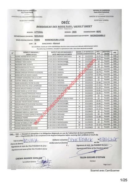 Résultats BEPC 2025 littoral lycée de Manengouba. 13 Résultats BEPC 2025 littoral lycée de Manengouba.