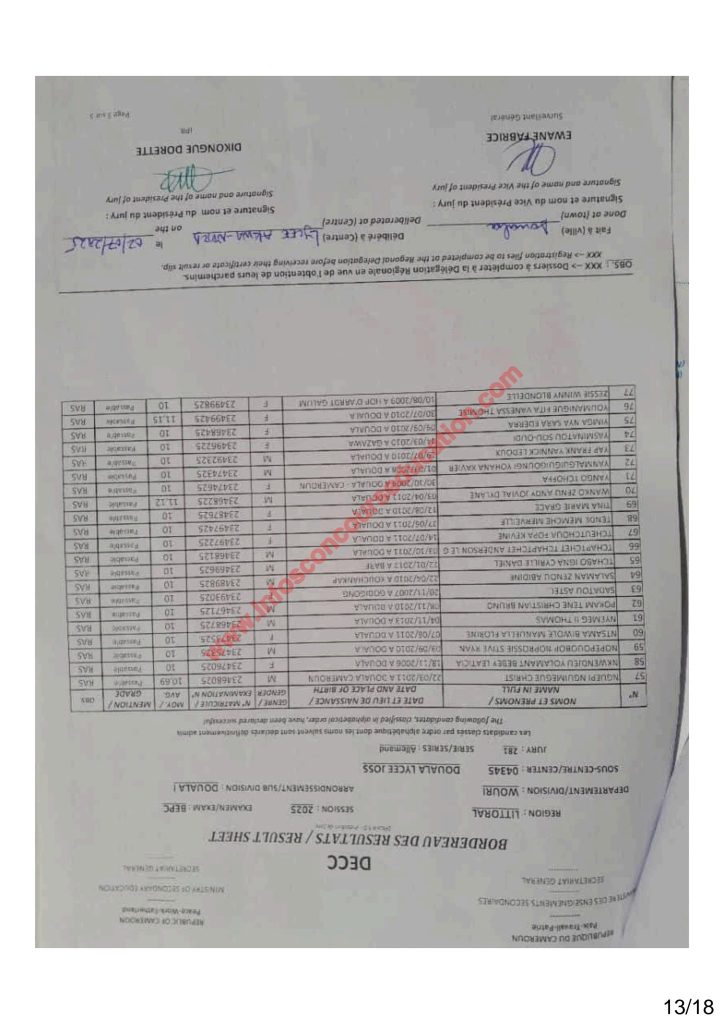 Résultats BEPC 2025 littoral lycée joss 17 Résultats BEPC 2025 littoral lycée joss