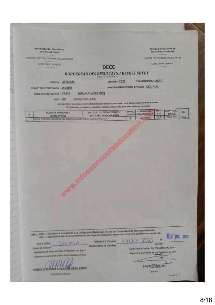 Résultats BEPC 2025 littoral lycée joss 4 Résultats BEPC 2025 littoral lycée joss