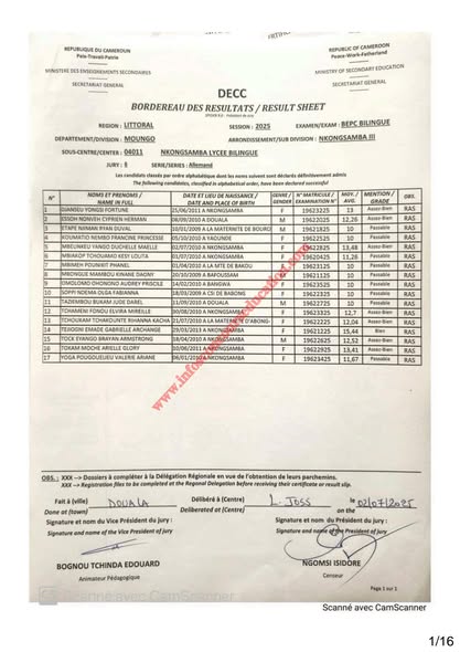 Résultats BEPC 2025 lycée bilingue de Nkongsamba 7 Résultats BEPC 2025 lycée bilingue de Nkongsamba