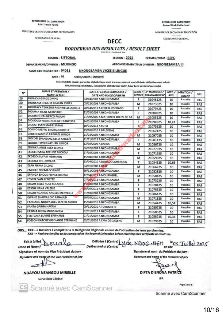 Résultats BEPC 2025 lycée bilingue de Nkongsamba 15 Résultats BEPC 2025 lycée bilingue de Nkongsamba