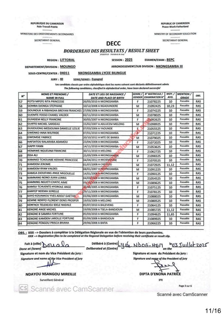 Résultats BEPC 2025 lycée bilingue de Nkongsamba 12 Résultats BEPC 2025 lycée bilingue de Nkongsamba