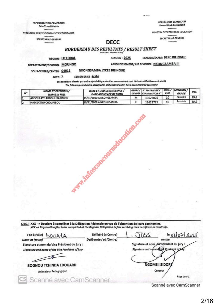 Résultats BEPC 2025 lycée bilingue de Nkongsamba 6 Résultats BEPC 2025 lycée bilingue de Nkongsamba