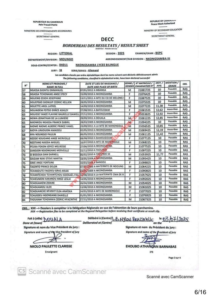 Résultats BEPC 2025 lycée bilingue de Nkongsamba 17 Résultats BEPC 2025 lycée bilingue de Nkongsamba