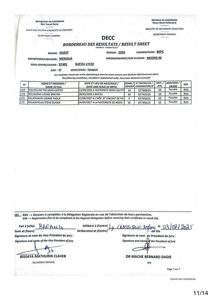 Résultats BEPC 2025 lycée de Bafou menoua 4 Résultats BEPC 2025 lycée de Bafou menoua