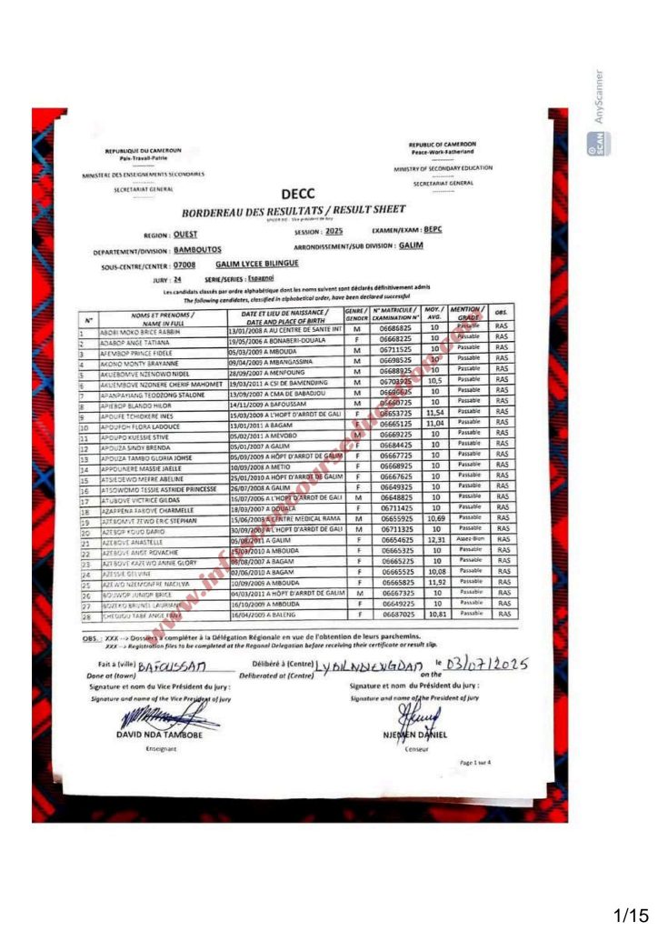 Résultats BEPC 2025 lycée de Galim Bamboutos 12 Résultats BEPC 2025 lycée de Galim Bamboutos