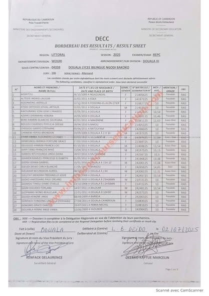 Résultats BEPC littoral 2025 Lycée bilingue NGODI BAKOKO 8 Résultats BEPC littoral 2025 Lycée bilingue NGODI BAKOKO