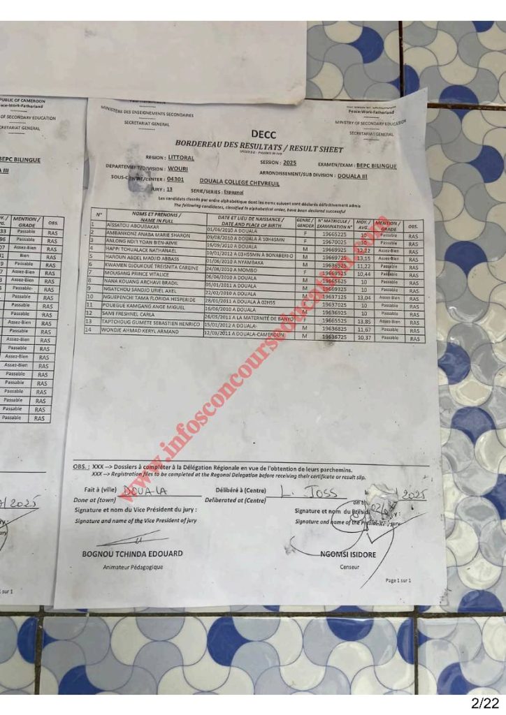 Résultats BEPC littoral 2025 Collège Chevreuil 16 Résultats BEPC littoral 2025 Collège Chevreuil