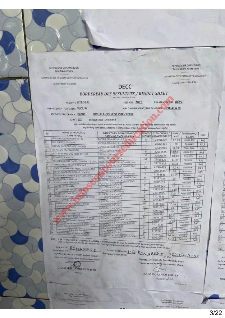 Résultats BEPC littoral 2025 Collège Chevreuil 15 Résultats BEPC littoral 2025 Collège Chevreuil