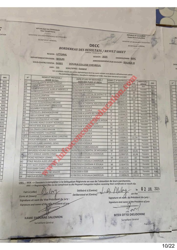 Résultats BEPC littoral 2025 Collège Chevreuil 8 Résultats BEPC littoral 2025 Collège Chevreuil