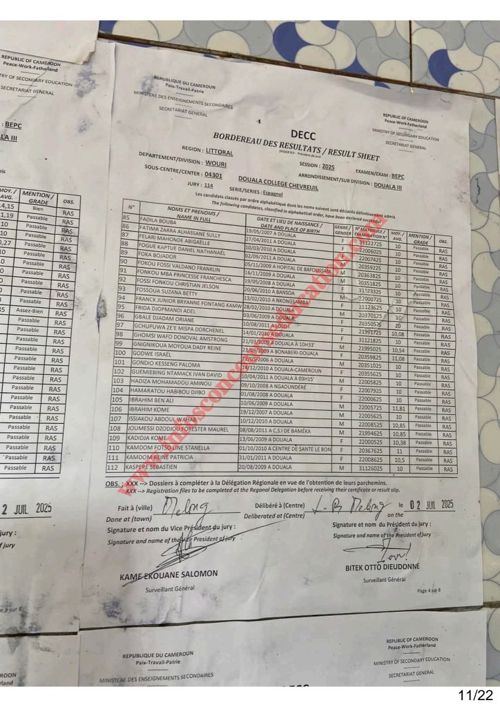 Résultats BEPC littoral 2025 Collège Chevreuil 7 Résultats BEPC littoral 2025 Collège Chevreuil