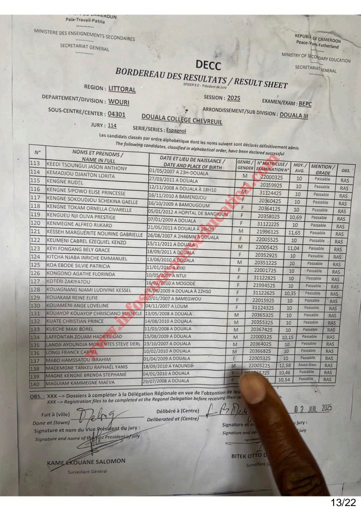 Résultats BEPC littoral 2025 Collège Chevreuil 5 Résultats BEPC littoral 2025 Collège Chevreuil