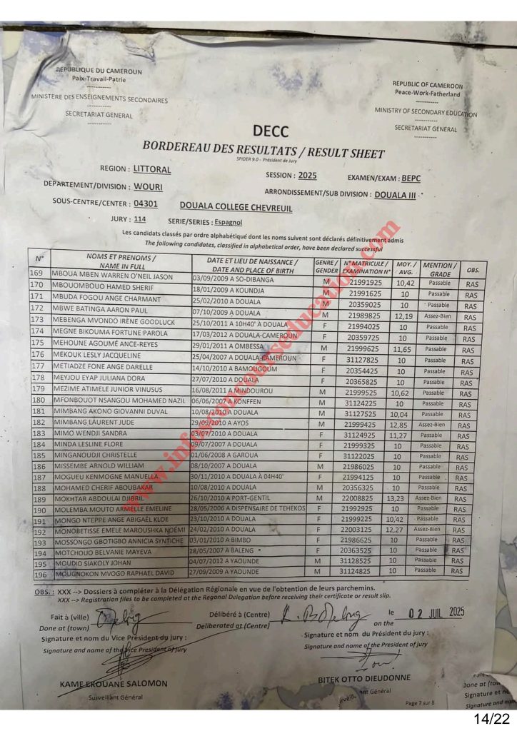 Résultats BEPC littoral 2025 Collège Chevreuil 4 Résultats BEPC littoral 2025 Collège Chevreuil