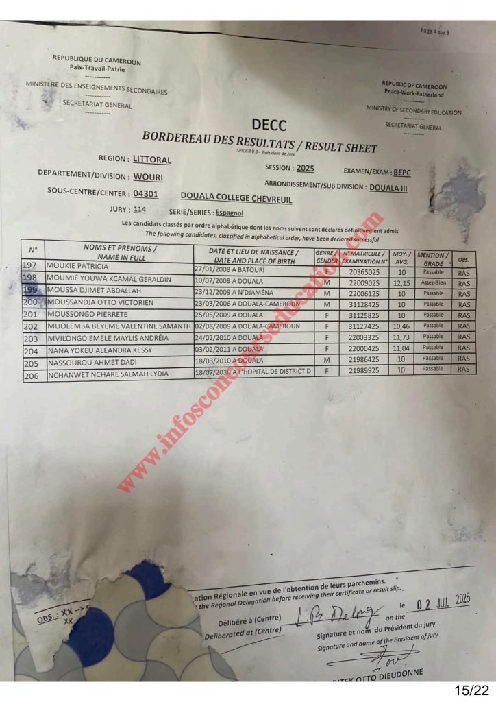 Résultats BEPC littoral 2025 Collège Chevreuil 3 Résultats BEPC littoral 2025 Collège Chevreuil
