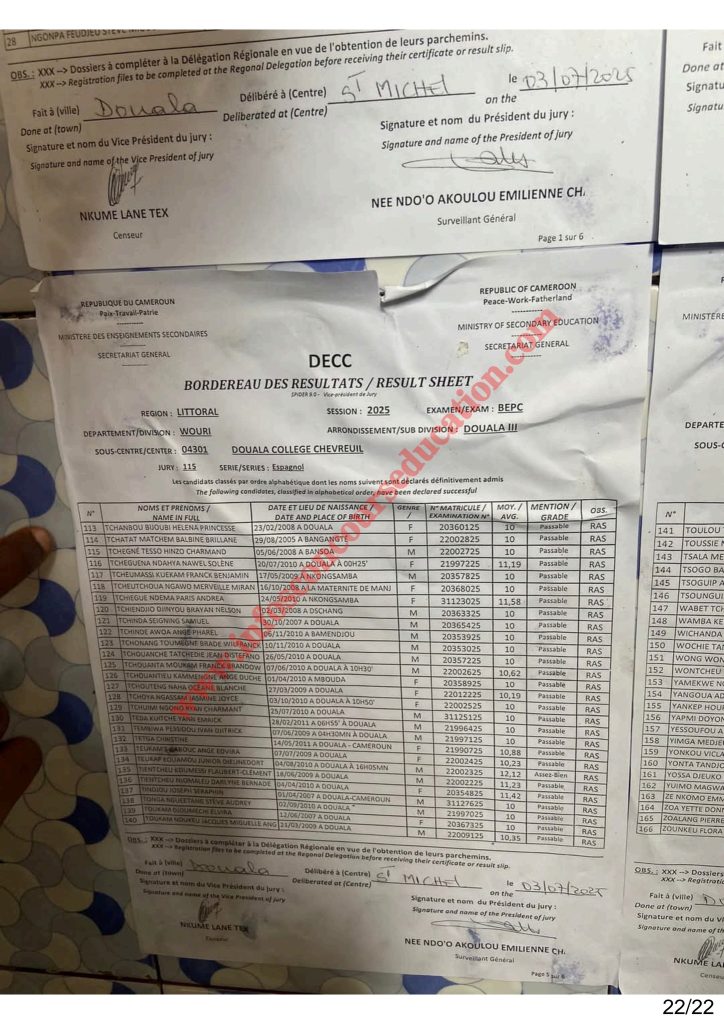 Résultats BEPC littoral 2025 Collège Chevreuil 19 Résultats BEPC littoral 2025 Collège Chevreuil