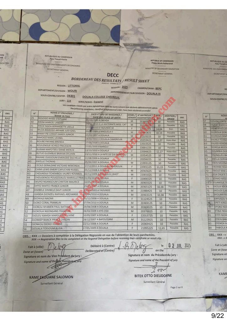 Résultats BEPC littoral 2025 Collège Chevreuil 9 Résultats BEPC littoral 2025 Collège Chevreuil