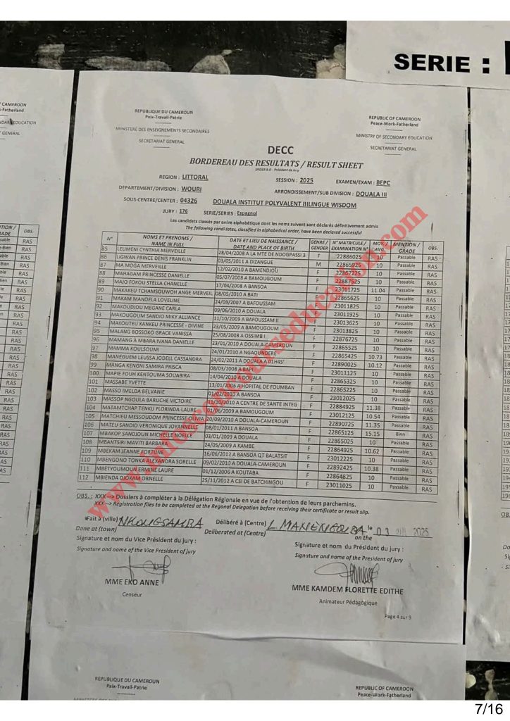 Résultats BEPC littoral 2025 Institut polyvalent bilingue WISDOM 16 Résultats BEPC littoral 2025 Institut polyvalent bilingue WISDOM