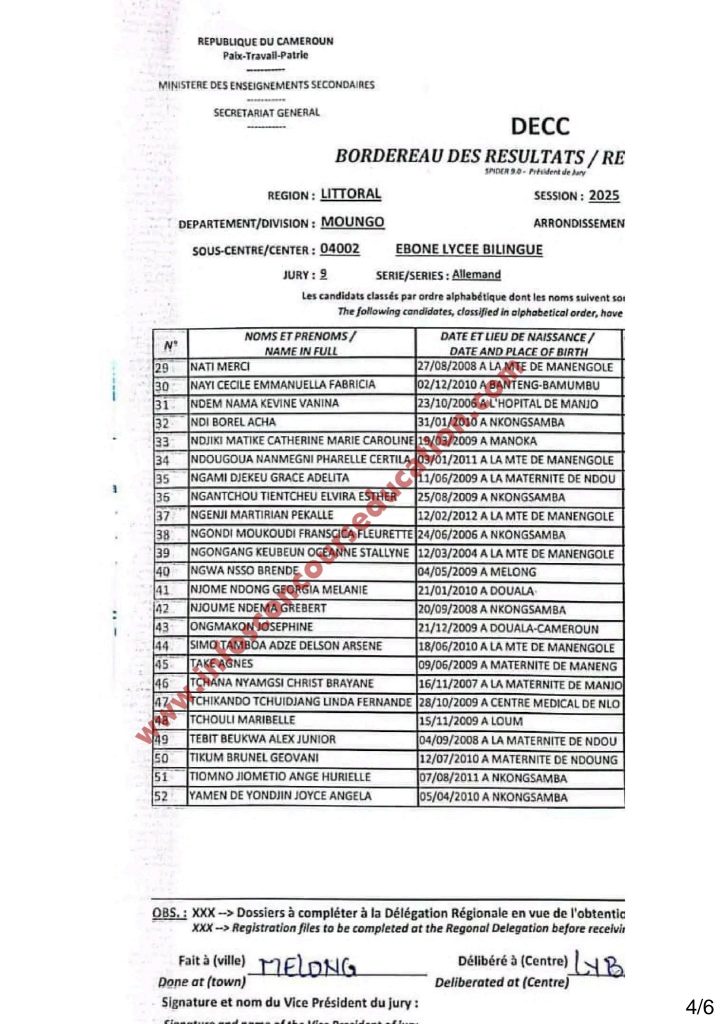 Résultats BEPC 2025 littoral lycée bilingue Ebone Mungo 2 Résultats BEPC 2025 littoral lycée bilingue Ebone Mungo