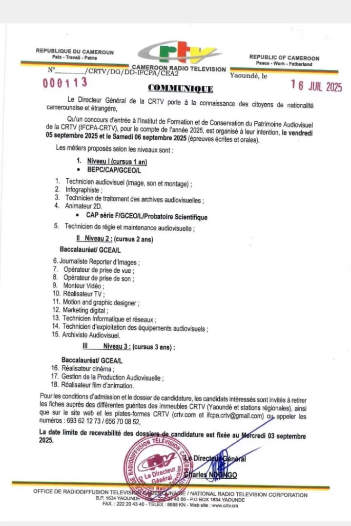 Concours d'entrée à l'IFCPA/CRTV 2025