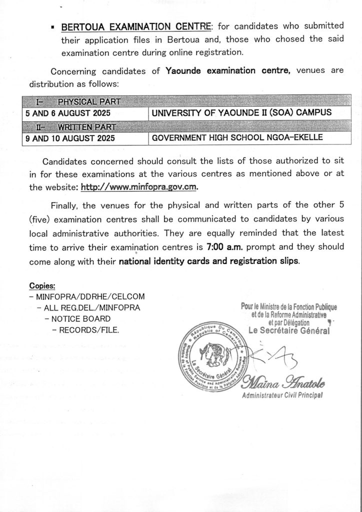 Communiqué radio-presse, à l'attention des candidats aux concours de formation des 05 et 06 août, 09 et 10 août 2025 4 Communiqué radio-presse, à l'attention des candidats aux concours de formation des 05 et 06 août, 09 et 10 août 2025